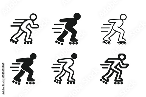 Rollerblading Logo Variations. Rollerblading in the park. Set Logo of Outdoor sports: skating motion lines. harmonious logo variations of the same emblematic