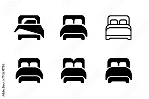 Harmonious Logo Variations. White bedding. Set Logo of Home decor: bedroom with linens icon. harmonious logo variations of the same emblematic concept, each