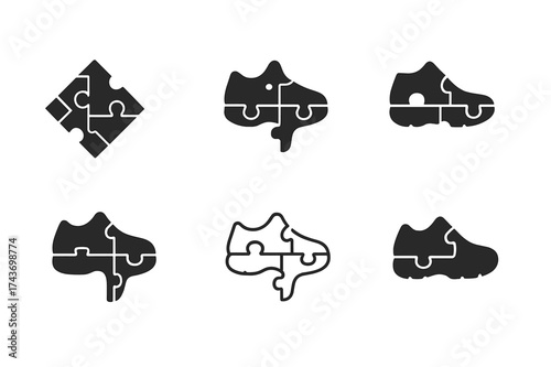 Eco-friendly Shoe Logos. Creating eco-friendly shoes from recycled rubber. Set Logo of Creating eco-friendly shoes from recycled rubber: Modular sole tiles