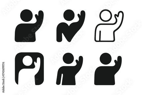 Wave Icon Variations. Wave to passerby. Set Logo of Social Interaction: silhouette waving icon. harmonious logo variations of the same emblematic concept, each