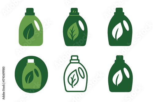 Eco-Friendly Logo Variations. Sustainable living and eco-friendly products. Set Logo of Sustainable living and eco-friendly products: Plant-based detergent