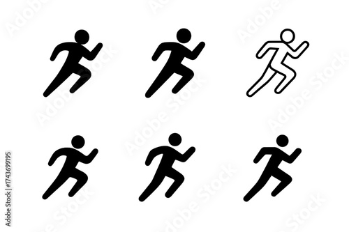 Diverse Running Coach Logos. Personal trainer. Set Logo of Fitness: running coach silhouette. harmonious logo variations of the same emblematic concept, each