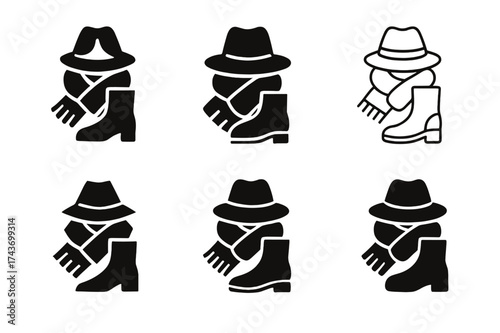 Stylish Fall Logos. Fall fashion accessories (gloves, hats, boots). Set Logo of fashion set: hat, scarf, and boots combined in emblem. harmonious