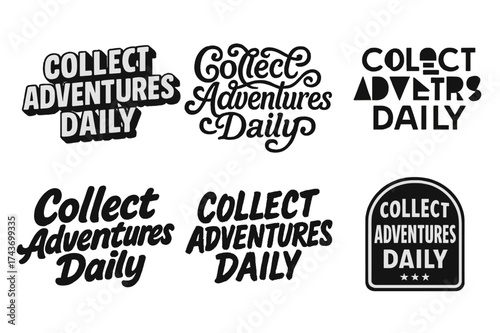 Harmonious Lettering Grid. Collect Adventures Daily. Set lettering. harmonious lettering variations of the same emblematic concept, each with different