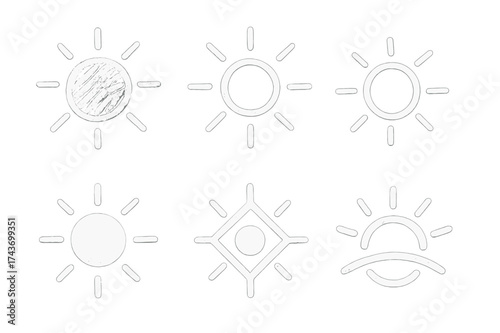 Chalk Emblem Variations. Chalk Drawings. Set Logo of Chalk Drawings: doodle sun. harmonious logo variations of the same emblematic concept, each with different