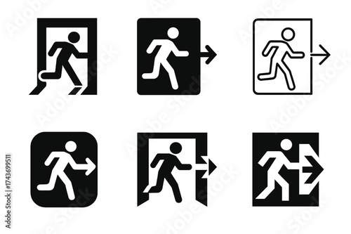 School Safety Logos. Safety in schools and educational institutions. Set Logo of Safety in schools and educational institutions: Emergency exit sign.