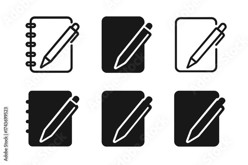 Skill Mastery Logos. Mastering new skills and hobbies. Set Logo of Mastering new skills and hobbies: Notebook and pen. harmonious logo variations of the same