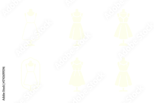 Elegant Summer Dress Logos. Summer dress against green backdrop. Set Logo of Summer dress against green backdrop: Mannequin with summer dress. harmonious logo