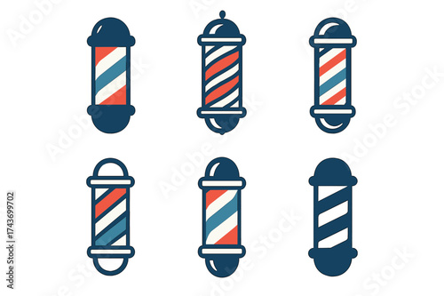 Barbershop Logo Variations. Classic Hairstyle. Set Logo of Classic Hairstyle: barbershop pole. harmonious logo variations of the same emblematic concept, each