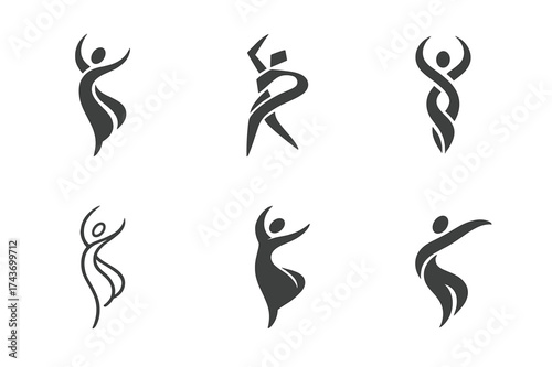 Stress Relief Dance Logos. Dance as a form of stress relief and relaxation. Set Logo of Dance as a form of stress relief and relaxation: Flowing ribbon /