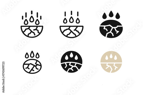 Rain-Soaked Earth Logos. Rain-Soaked Earth. Set Logo of Rain-Soaked Earth: cracked soil. harmonious logo variations of the same emblematic concept, each with