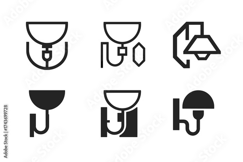 Wall Sconce Logos. Adding wall sconces for ambient lighting. Set Logo of Adding wall sconces for ambient lighting: Corridor / hallway sconce. harmonious logo