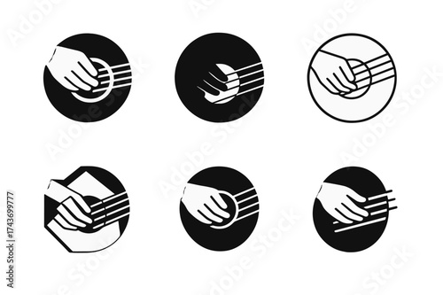 Guitar Logo Variations. Guitar strumming. Set Logo of Guitar strumming: close-up of strummed strings. harmonious logo variations of the same emblematic
