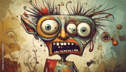 Frustrated Three-Eyed Monster – Funny Cartoon Illustration of a Halloween Character