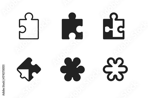 Emblematic Puzzle Logos. Mastering new skills and hobbies. Set Logo of Mastering new skills and hobbies: Puzzle piece. harmonious logo variations of the same