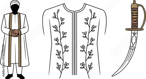 Traditional Omani Groom's White Bisht and Dagger on Transparent Background wedding