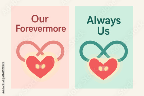 Pastel Love Banners. Romance. Two vertical A6 banners with safe margins, centered composition, no elements touching edges, flat vector design, pastel pink and