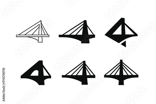Modern Bridge Logos. Infrastructure development in emerging markets. Set Logo of bridge: modern bridge structure spanning forward. harmonious logo variations