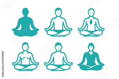 Breathing Exercise Logos. Breathing exercises for stress management. Set Logo of Breathing exercises for stress management: Person doing deep-breathing pose.