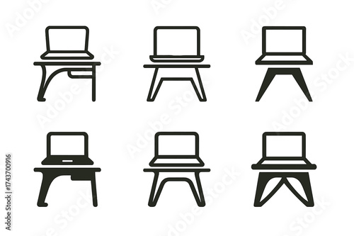 Flexible Education Logos. Flexible education. Set Logo of Flexible education: Hybrid classroom (laptop + desk). harmonious logo variations of the