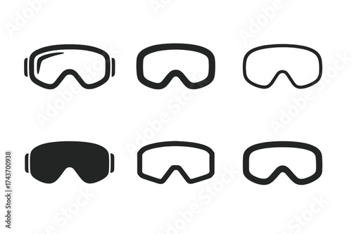 Ski Goggles Logos. Skiing. Set Logo of Skiing: ski goggles. harmonious logo variations of the same emblematic concept, each with different artistic