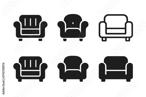 Compact Sofa Logos. Interior design ideas for small spaces. Set Logo of Interior design ideas for small spaces: Compact Sofa. harmonious logo variations of the