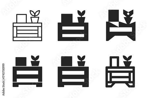 Upcycled Furniture Logos. Upcycling and repurposing furniture. Set Logo of Upcycling and repurposing furniture: Pallet shelf. harmonious logo variations of the