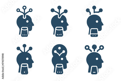 Quantum Tech Logos. Quantum computing in everyday technology. Set Logo of Quantum computing in everyday technology: Quantum-powered AI assistant. harmonious
