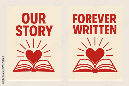 Heartfelt Story Banners. Commitment. Two vertical A6 banners with safe margins, centered composition, no elements touching edges, bold style, red and beige,