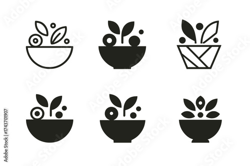 Colorful Salad Logos. Preparing a colorful salad with a variety of vegetables. Set Logo of Preparing a colorful salad with a variety of vegetables: Bowl of