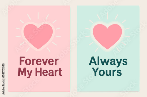 Romantic Banner Design. Romance. Two vertical A6 banners with safe margins, centered composition, no elements touching edges, flat vector design, pastel pink