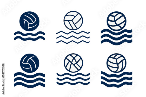 Water Sports Logos. Water sports training. Set Logo of Water sports training: Water polo ball. harmonious logo variations of the same emblematic concept, each