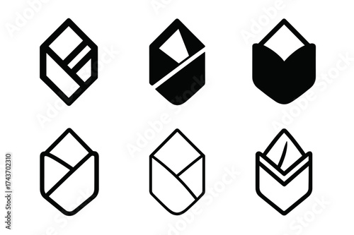 Napkin Logo Variations. Folding napkins. Set Logo of Folding napkins: napkin folded into pocket shape. harmonious logo variations of the same emblematic
