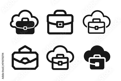 Cloud Briefcase Logos. Business and technology convergence. Set Logo of Business and technology convergence: Cloud briefcase (cloud forming a