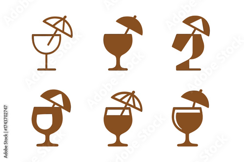 Tropical Drinks Logos. Tropical Drinks. Set Logo of Tropical Drinks: umbrella. harmonious logo variations of the same emblematic concept, each with different