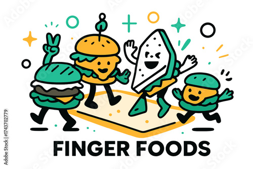 Glowing Mini Sandwiches. Finger Foods. A glowing tray of assorted mini sandwiches with abstract floating spark and circle shapes symbolizing light bites.