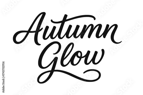 Autumn Glow Lettering. Autumn Glow ? Script Hand-Lettering, flowing brush-style cursive with smooth connectors, arched layout, long sweeping tails resembling