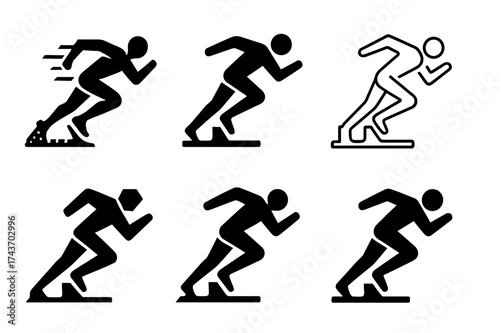 Sprint Logo Variations. Powerful sprint. Set Logo of Powerful sprint: Starting blocks. harmonious logo variations of the same emblematic concept, each with