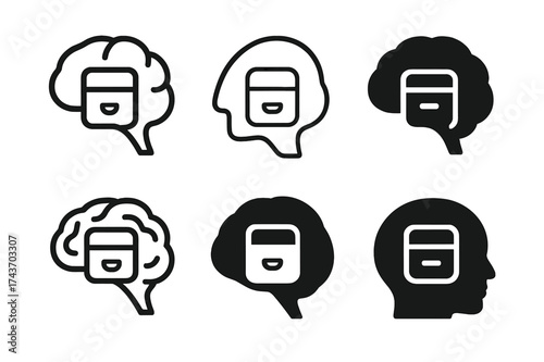 Neuroscience Memory Logos. Neuroscience of memory. Set Logo of Neuroscience of memory: Memory archive / filing cabinet. harmonious logo variations of the same