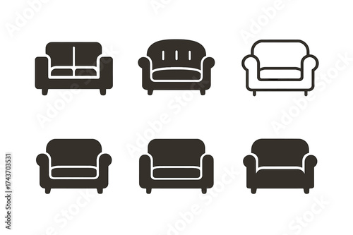 Compact Sofa Logos. Interior design ideas for small spaces. Set Logo of Interior design ideas for small spaces: Compact Sofa. harmonious logo variations of the