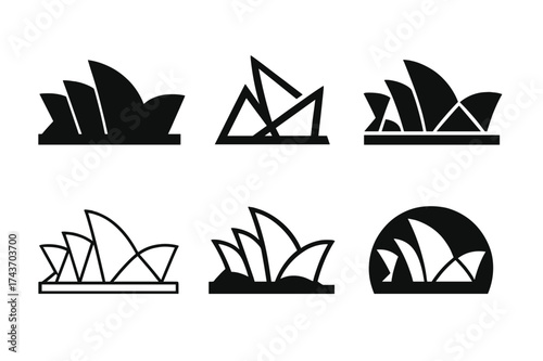Architectural Logo Variations. The history of architecture and landmark buildings. Set Logo of The history of architecture and landmark buildings: Sydney Opera