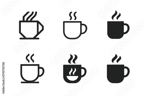 Tea Mug Logos. Planning a relaxing evening routine to unwind. Set Logo of Planning a relaxing evening routine to unwind: Tea mug. harmonious logo variations of