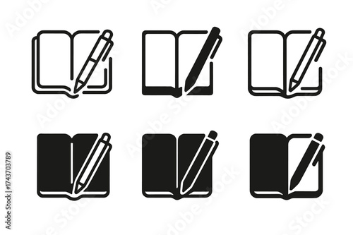Skill Mastery Logos. Mastering new skills and hobbies. Set Logo of Mastering new skills and hobbies: Notebook and pen. harmonious logo variations of the same