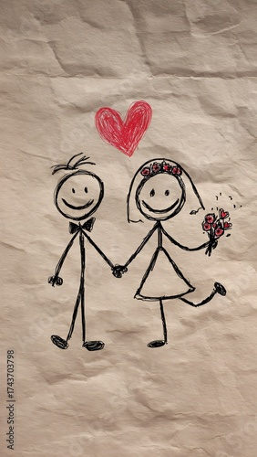 Minimalist stickman drawing on a slightly wrinkled paper background.