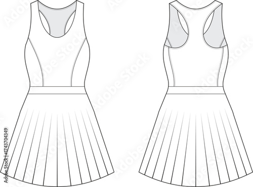 women sleeveless tennis dress fashion template 