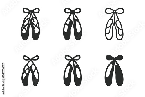 Dance Logo Variations. Dance as a form of stress relief and relaxation. Set Logo of Dance as a form of stress relief and relaxation: Ballet slippers.