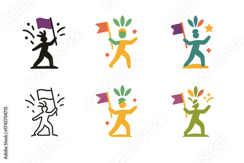 Cultural Heritage Logos. Cultural heritage festivals and events. Set Logo of Cultural Heritage: carnival parade. harmonious logo variations of the same