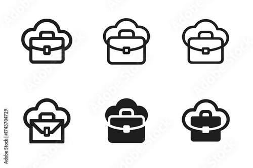 Cloud Briefcase Logos. Business and technology convergence. Set Logo of Business and technology convergence: Cloud briefcase (cloud forming a