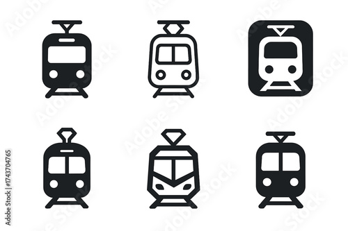 Clean Transport Logos. Clean transportation alternatives. Set Logo of Clean transportation alternatives: Tram / Light rail. harmonious logo variations of the
