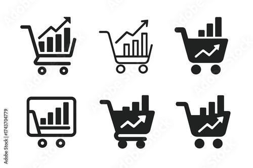 E-commerce Growth Logos. The growth of e-commerce and online shopping trends. Set Logo of The growth of e-commerce and online shopping trends: Analytics
